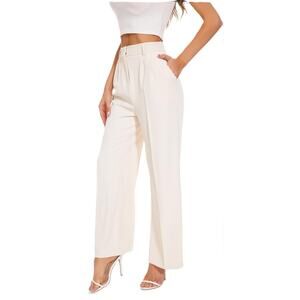 Womens Dress Pants Pleated White Trouser Preppy Wide Leg Palazzo Career XS